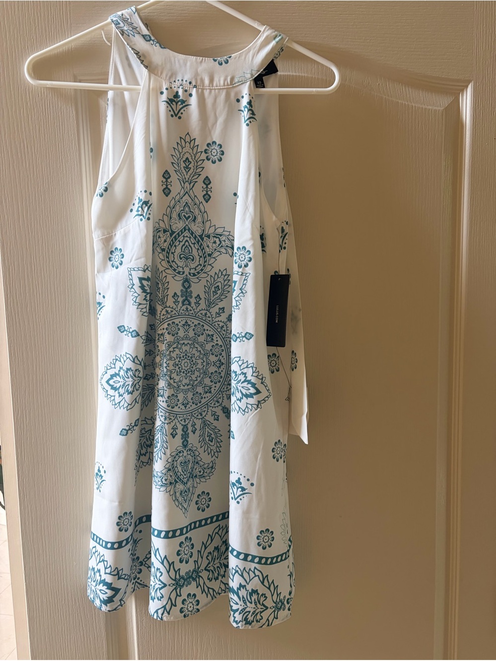 Lulu's White Dress with Teal Medallion Print size XS